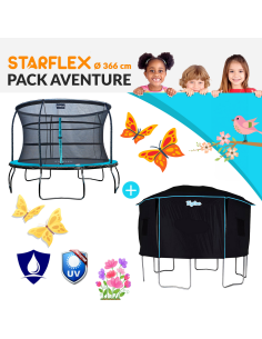 Pack Trampoline Starflex Pro Ø 370 cm avec Tente Cabane Tigloo Ø 370 cm: Un Duo d'Aventure et Sécurité