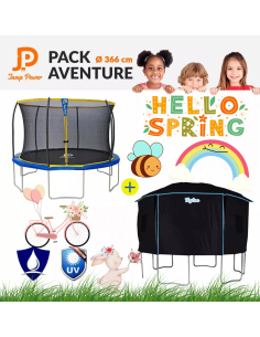 Pack Aventure Trampoline Jump Power Ø 370 cm + Tente Cabane Tigloo Ø 370 cm